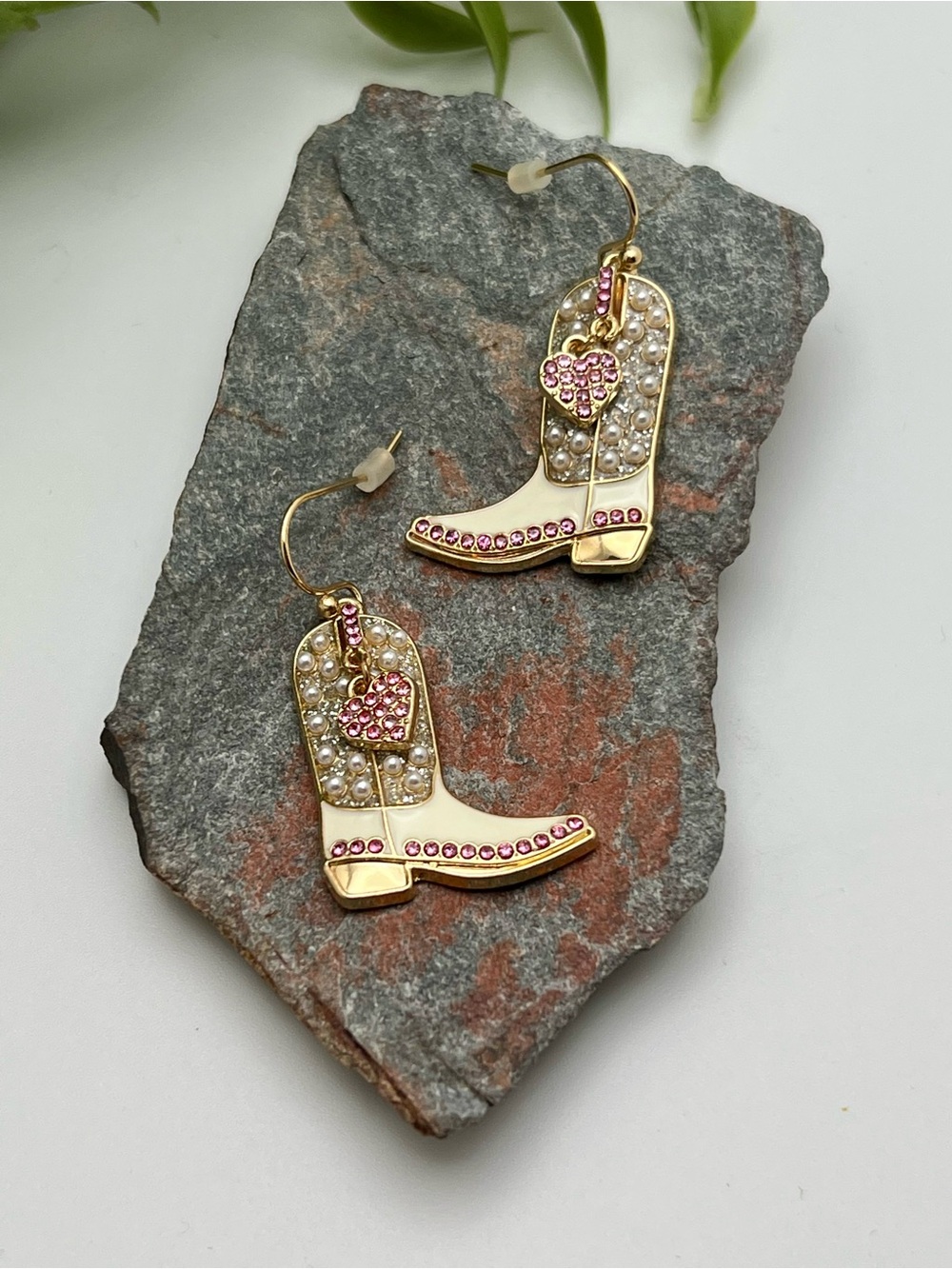 Artisan Created Enameled Floral Cowboy Boot Dangle Earrings